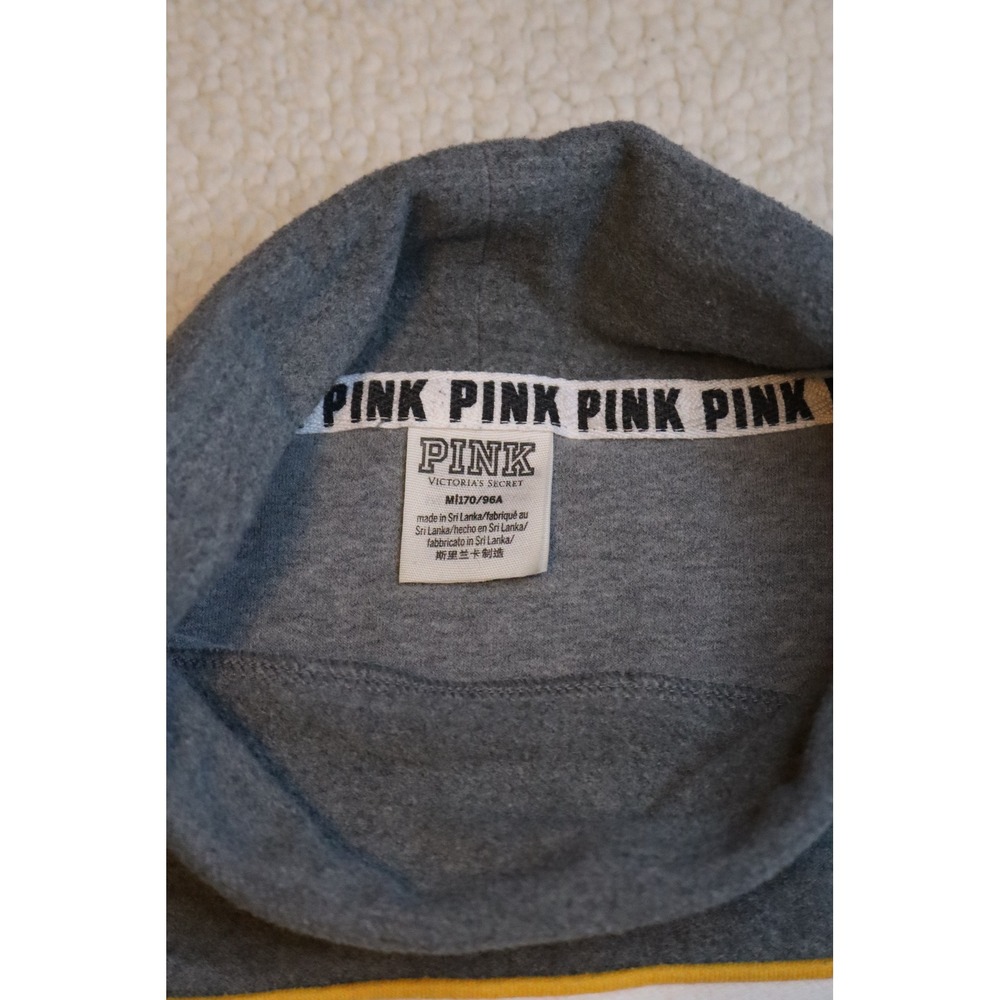 Victoria's Secret PINK Funnel Neck Sweatshirt Gray Logo Tape Pullover Medium - Picture 3 of 5